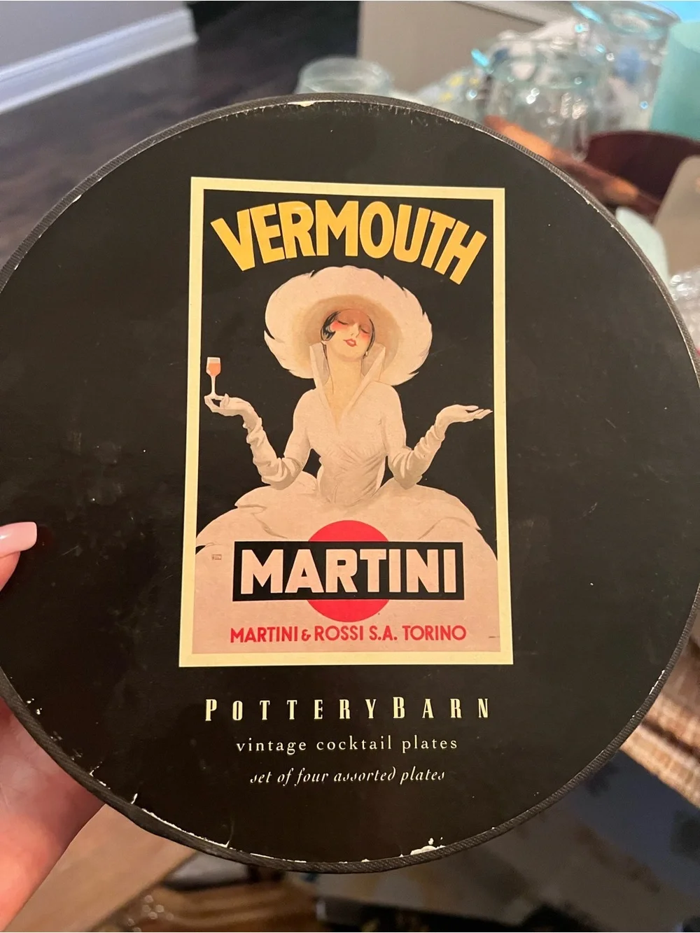 Pottery Barn Martini Vermouth Ceramic Appetizer Plates - White (Set of 4)